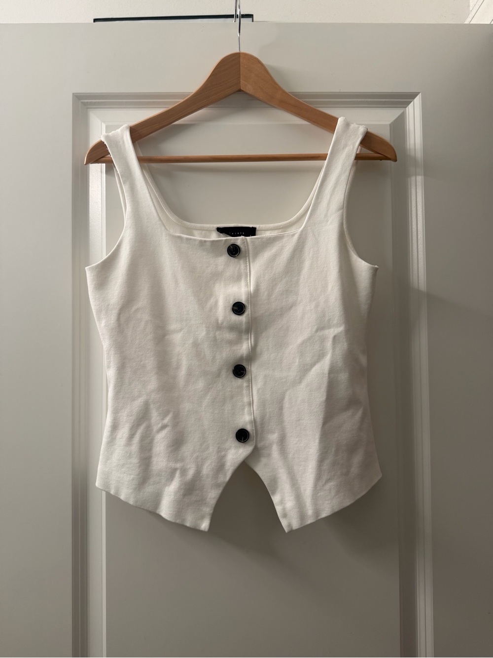 White Button-Front Square Neck Tank Top
